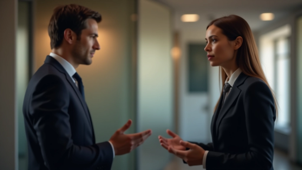 Dois profissionais em conversa, com linguagem corporal aberta e respeitosa